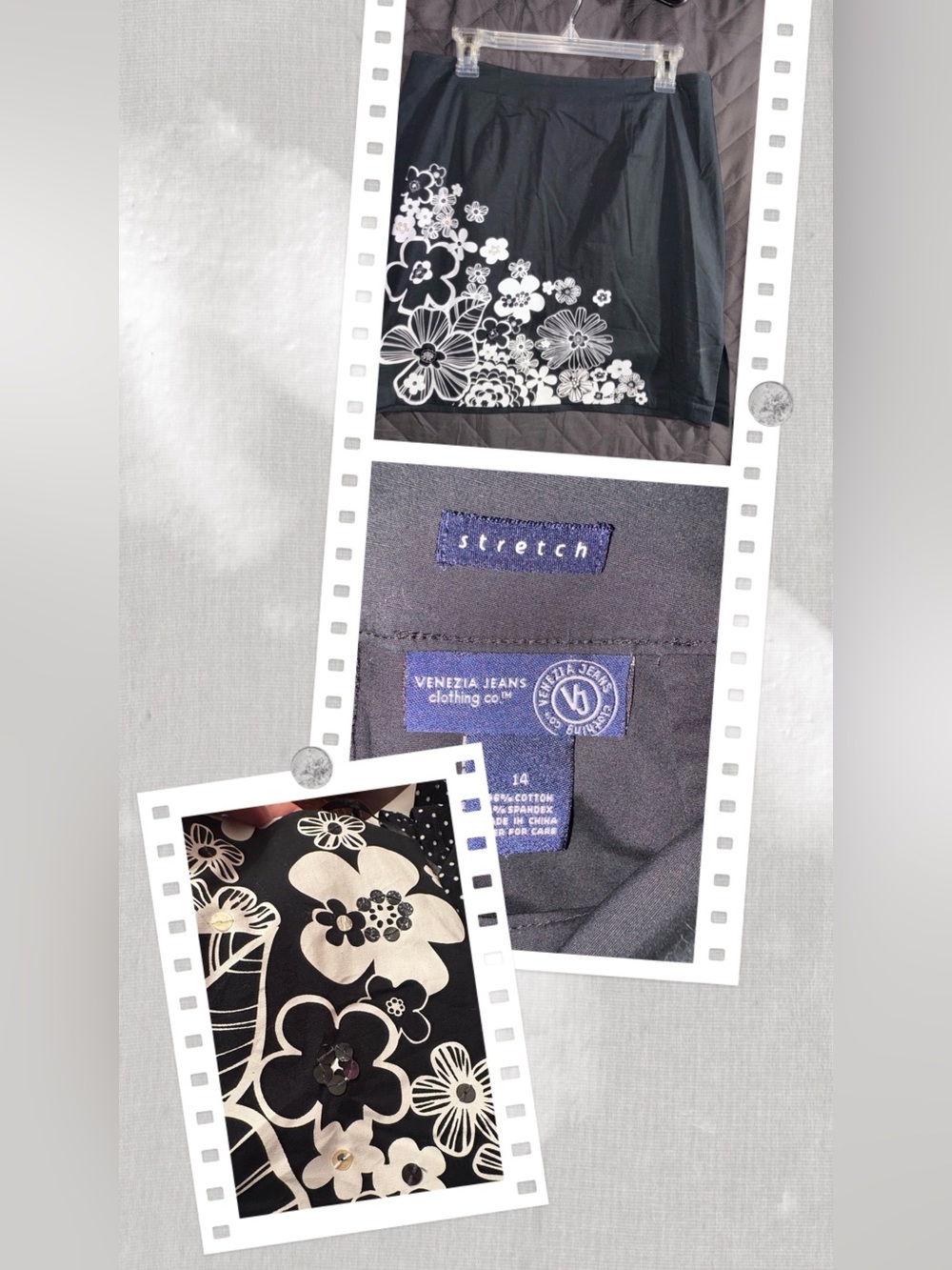 Floral‎ Black with White flowers skirt #1512